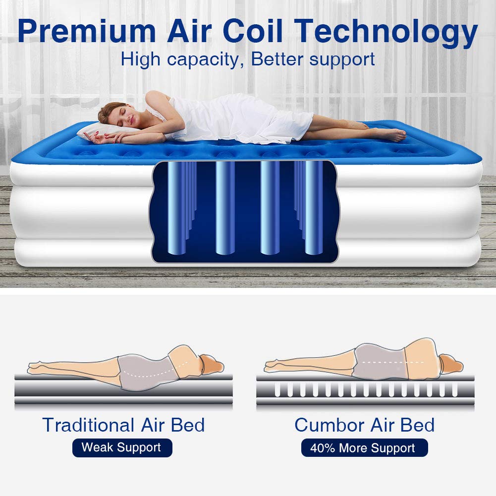 Cumbor Luxury Queen Air Mattress with Builtin Pump, Best Inflatable