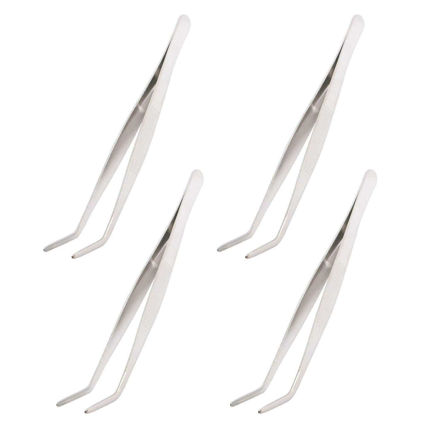 Aoje-Link Stainless Steel Tweezers with Curved Serrated Tip Sewing Machine Electronic Repair Tweezers Pliers Multi-Purpose Tweezers Tool Pliers Silver 4pcs