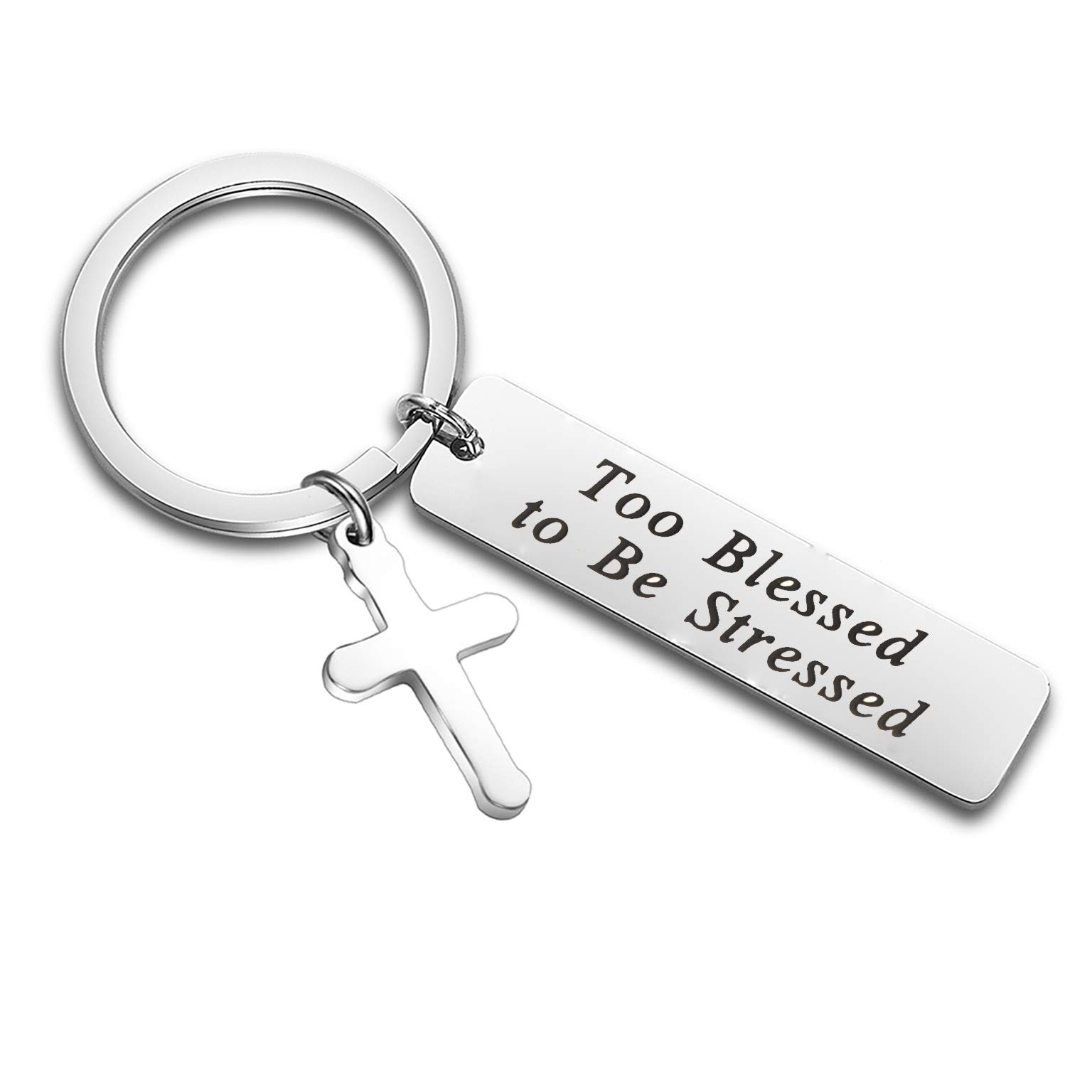 Christian Keychain Too Blessed to Be Stressed Keychain Blessed Saying Jesus Blessings Faith Gift for Men Women