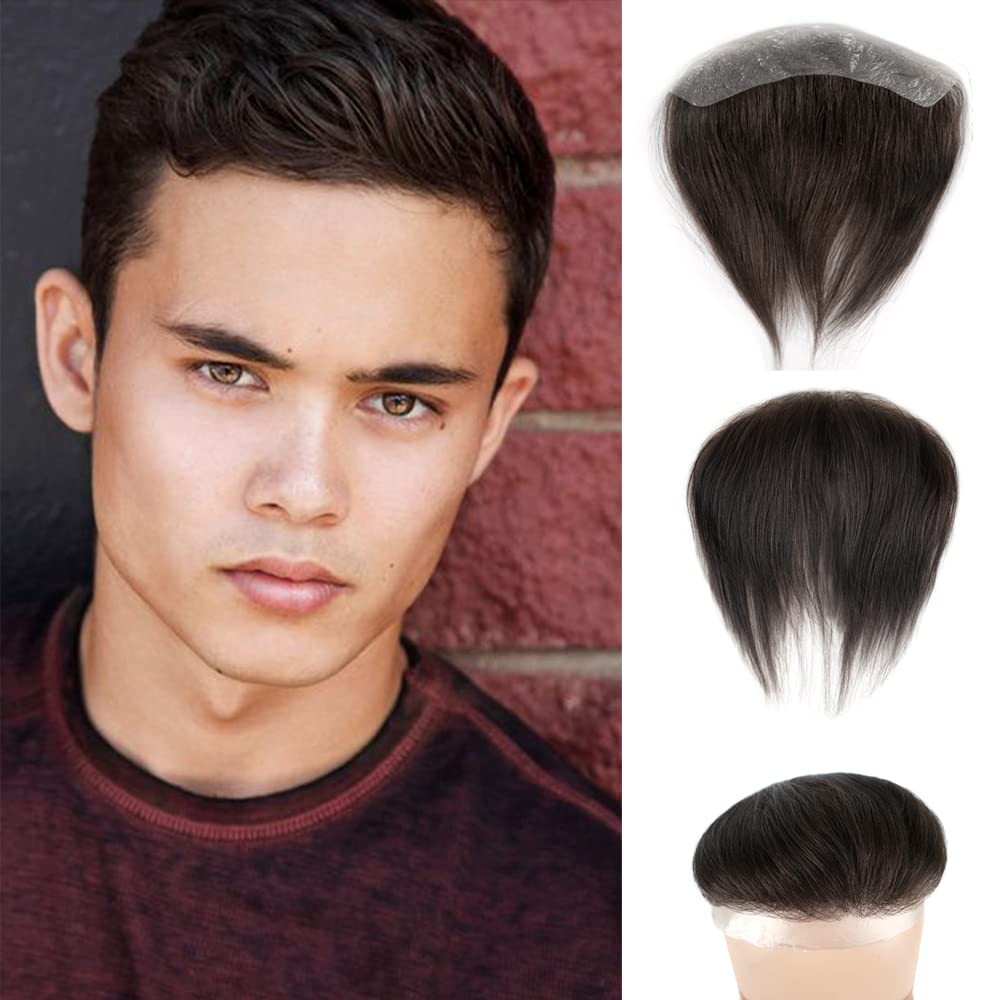 Lordhair V-Shape Frontal Hairpiece for Men, Natural Human Hair System with PU Thin Skin for Receding Hairline Coverage