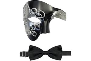HyperFun Masquerade Mask for Men Phantom of the Opera Half Face Mask with Bowtie, Vintage Venetian Masks for Costume Parties