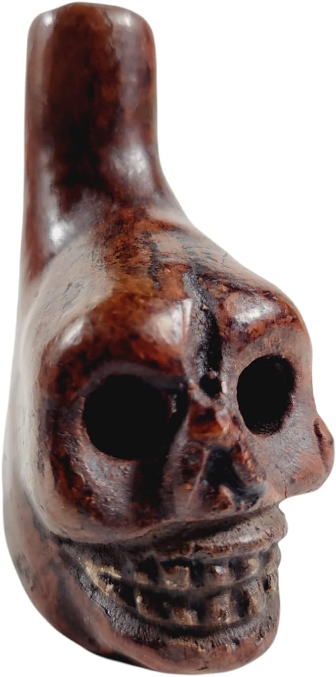 Mixed Media - Small Smilling Skull Death Whistle, Made Out Of Clay, Handcrafted. (Red)