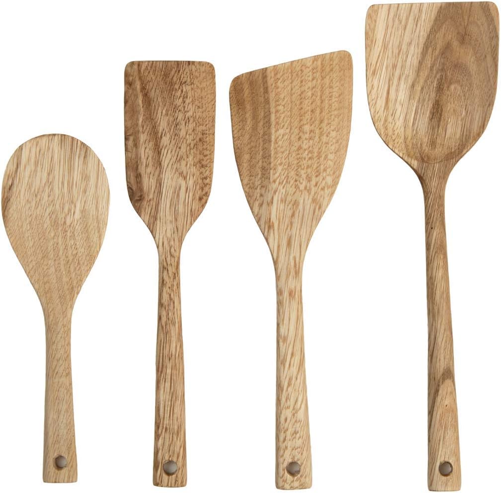 BEEFURNI Beech Wood Tableware Wooden Kitchen Accessories Eco Friendly Kitchenware Cooking Chef Dinner Tools Minimal Cutlery Utensils Food Grade Premium Assorted Spatulas Set, Pack of 4