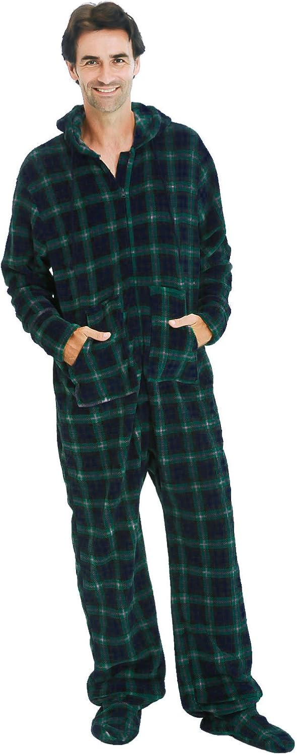 Alexander Del Rossa Men's Warm Fleece One Piece Footed Pajamas, Adult Onesie with Hood at  Men’s Clothing store