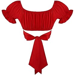 COOUFE Women's Crop Tops Ruffle Short Sleeve Tie