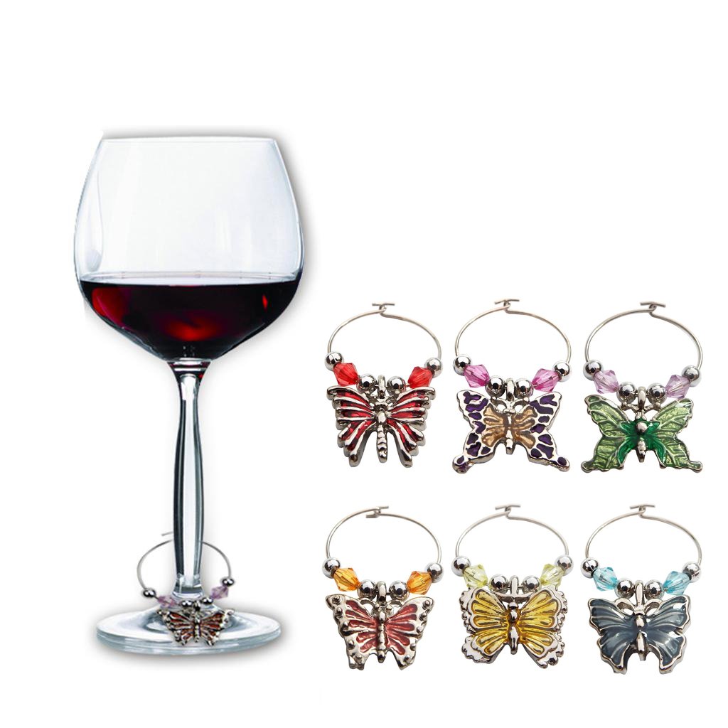 Wine Glass Charms Set Wine Glass Markers Wine Charm Glass Marker Gifts Sweet Love Wine Charms for Glasses Women Gift (Butterfly)