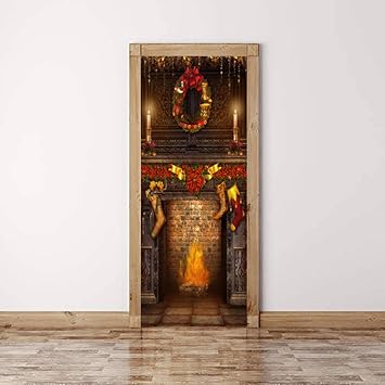 Amazon Com 3d Door Mural Art Sticker Christmas Fire Candle Peel And Stick Removable Waterproof Self Adhesive Decals For Home Decor 30 3 X 78 7 Baby