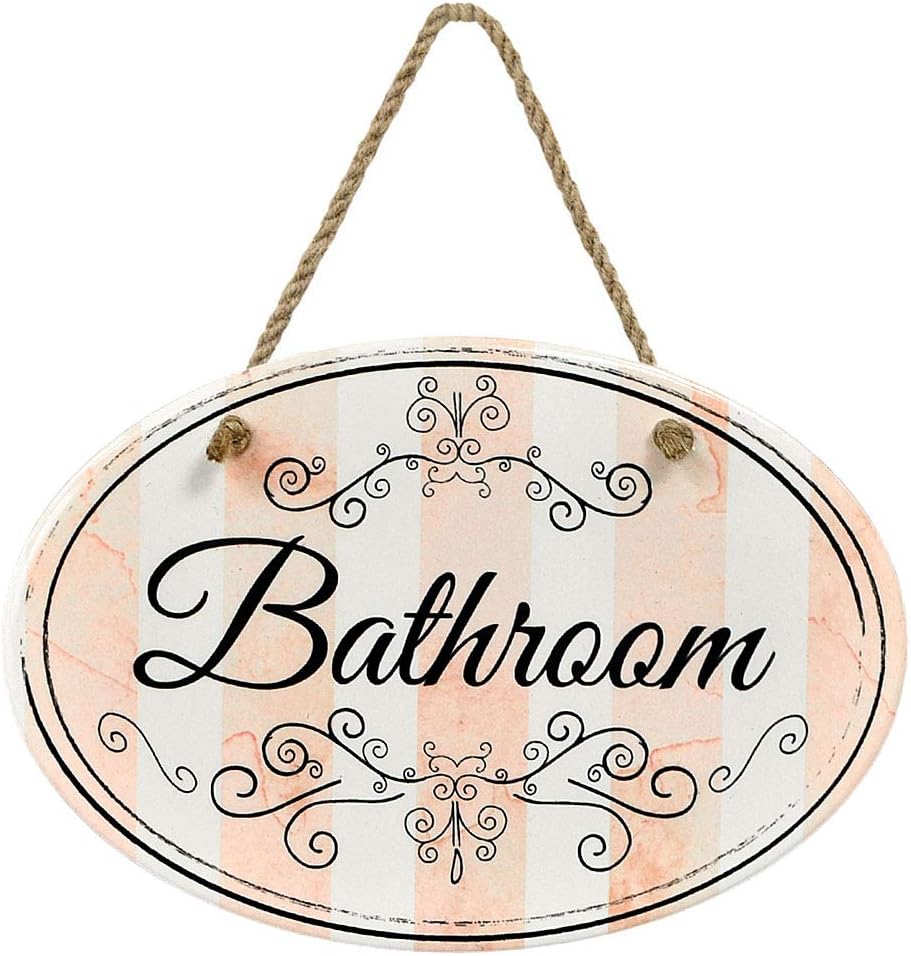 "Bathroom" Pink Stripe Bathroom Sign 8 3/4" x 6” x 5/16” Home Décor Collection