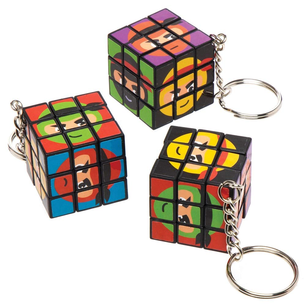 Baker Ross AT984 Ninja Puzzle Cube Keyrings - Pack of 4, Small Games for Children, Christmas Novelty Toys for Kids, Ideal Party, Loot, Prize Bag and Stocking Filler
