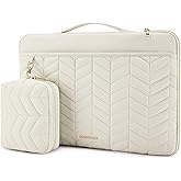 BAGSMART Laptop Case with Handle, Puffy Padded Laptop Bag Sleeve for Women, Portable MacBook Air/Pro Computer Case, 13-14 inch, Beige