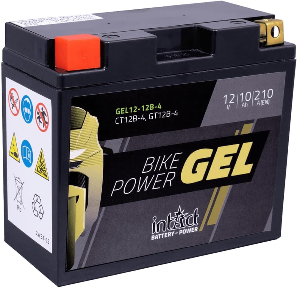 intAct - GEL MOTORRADBATTERIE Bike-Power GEL12-12B-4. Ersetzt YT12B, YT12B-BS. Motorradbatterie 12V 10Ah 210A. Maße: 150x69x130mm. Mit bis zu 30% mehr