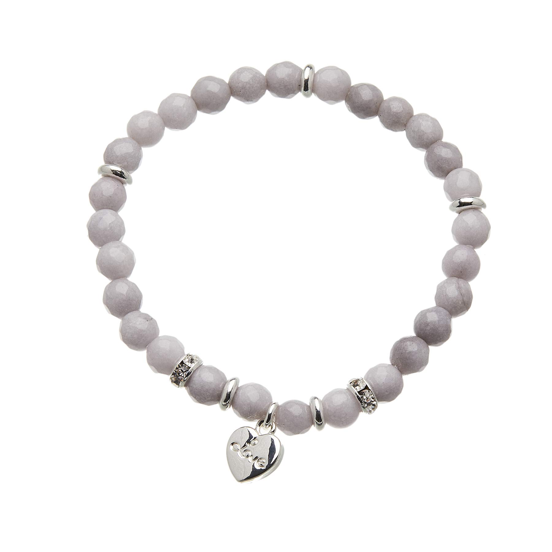 Bello London Charm Bracelet with facet grey jade beads and silver plated heart charm - Rae G05