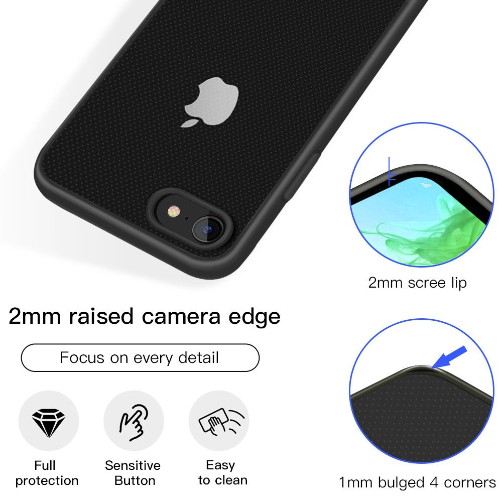 iPhone 8 Case, iPhone 7 Case, JASBON Ultra Thin Case TPU Bumper Transparent Crystal Hard PC Back Cover Full Protective Drop Protection Case for Apple iPhone 8/7-Black