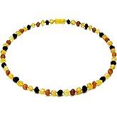 Amber Guru Baltic Amber Necklace for Women and Men (Authentic, Certified) - 17.7 Inches, Raw/Unpolished Beads - Handcrafted Unisex Amber Bead Jewelry for Adults