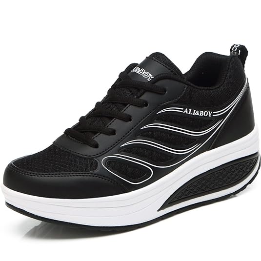 Solshine Damen Mesh Erhöhte Schnürer Plateau mit Keilabsatz Laufschuhe Sportschuhe