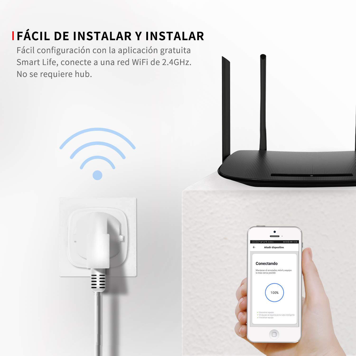 Enchufe inteligente ANOOPSYCHE, interruptor Enchufe inalámbrico compatible con Android, iOS, Alexa,Google Home, con control por Voz, programable, control a distancia, No se Requiere Hub (2 unidades)