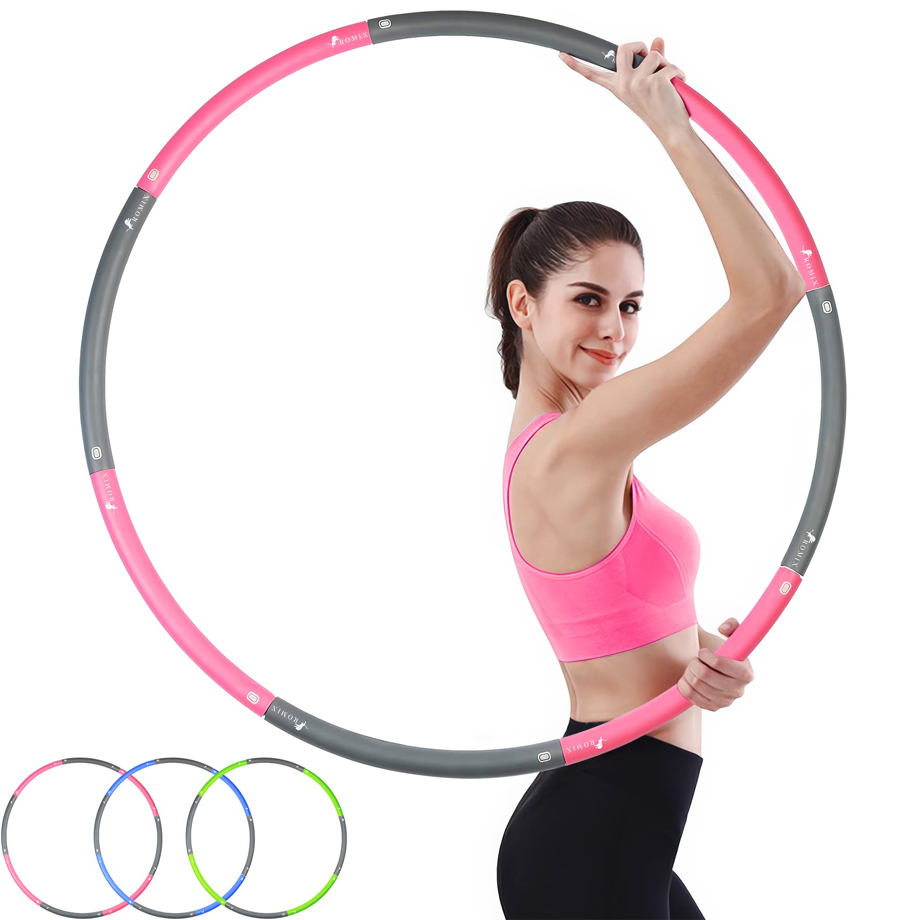 ROMIX Weighted Hula Hoop, Soft Foam Padded Circle 1 kg 2.2lbs Fitness Hula Hoops Weight Loss Exercise Hula Hoop Kids and Adults, Weighted Hula Ring Hoops Gymnastic Ring Home Workout Party Fun - Pink