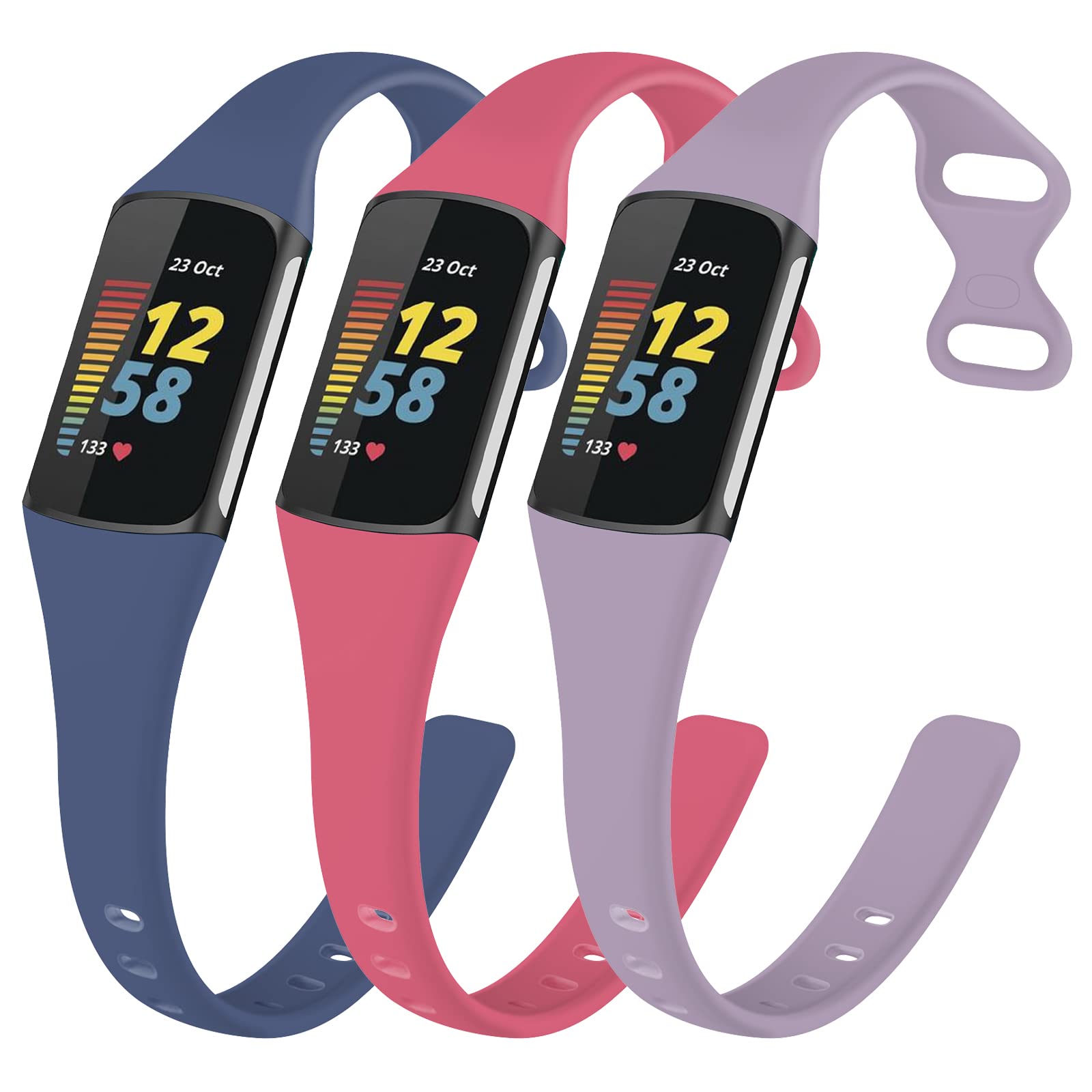 TopPerfekt Slim Straps Compatible with Fitbit Charge 6 Strap Women Men, Adjustable Soft Silicone Sport Replacement Watch Band Straps Wristbands Bracelet for Charge 5 Activity Tracker