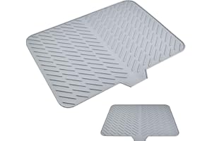 Silicone Dish Drying Mat, Self Draining Dish Drying Mat, Large Silicone Trivet with Built-in Drain Lip, Non-Slip, Foldable, E