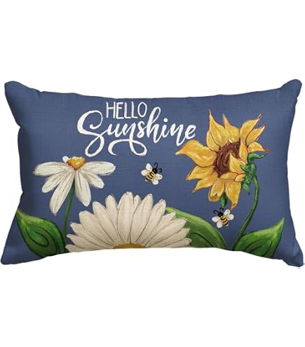 Watercolor Birds Cotton Linen Pillow Case 12x20 Inch WENIANRU Ink Painting Watercolor Yellow Sunflowers Blue Pickup Truck Lumbar Pillow Cover