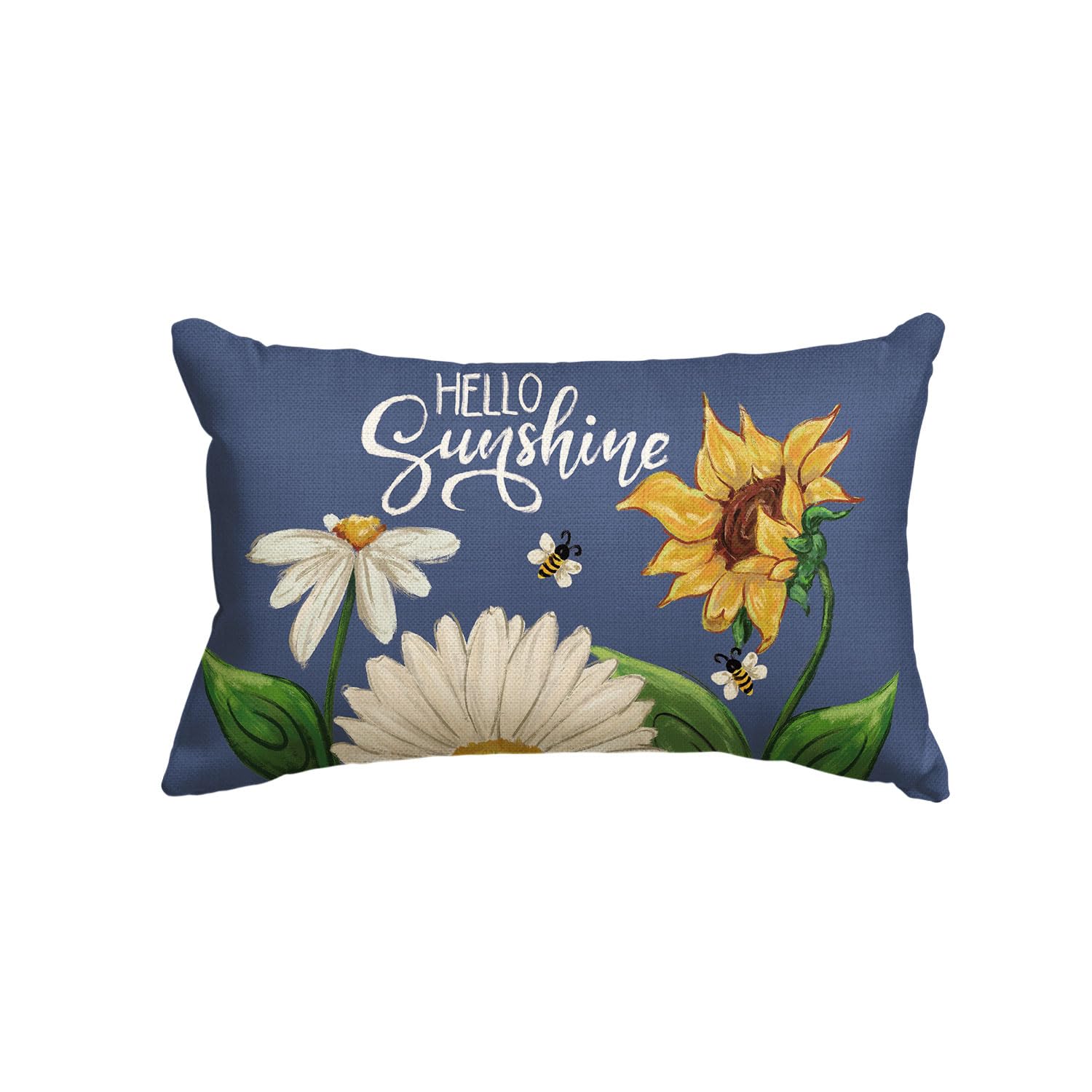 Photo 1 of AVOIN colorlife Hello Sunshine Daisy Sunflower Bee Throw Pillow Cover, 12 x 20 Inch Summer Party Holiday Blue Cushion Case Decoration for Sofa Couch