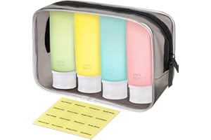 INSFIT Portable Travel Bottles, TSA Carry On Approved Toiletries Containers, 3 Ounce Leak Proof Squeezable Silicone Tubes