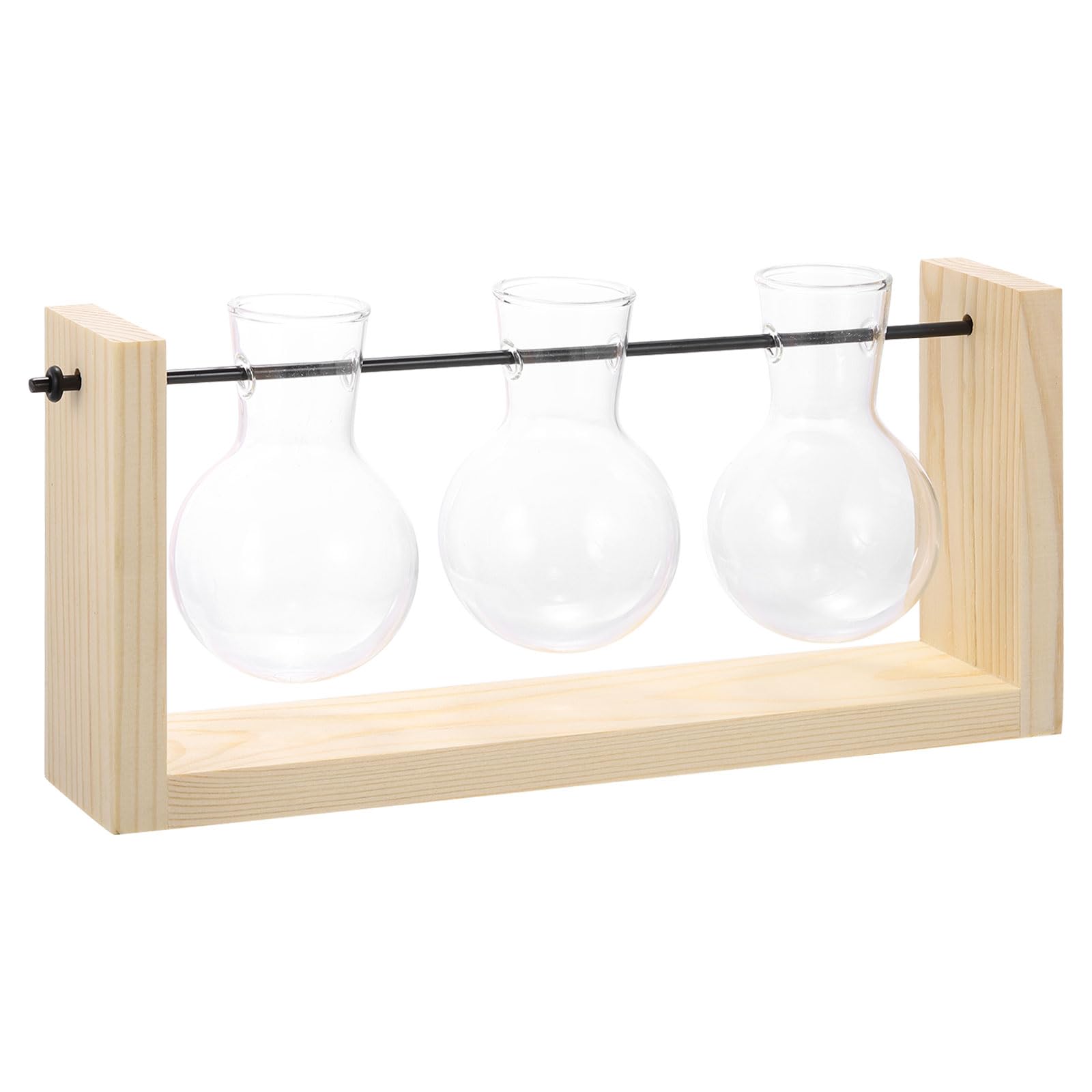 PATIKIL Propagation Vases with Wooden Stand, Wall Hanging Plant Vase for Hydroponics Plants Home Office Decor Housewarming Gifts, Wood Color (3 Bulb)