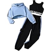 Hilinker Girls Graphic 3 Piece Outfits Workout Hoodie Crop Tank and Sweatpants Set