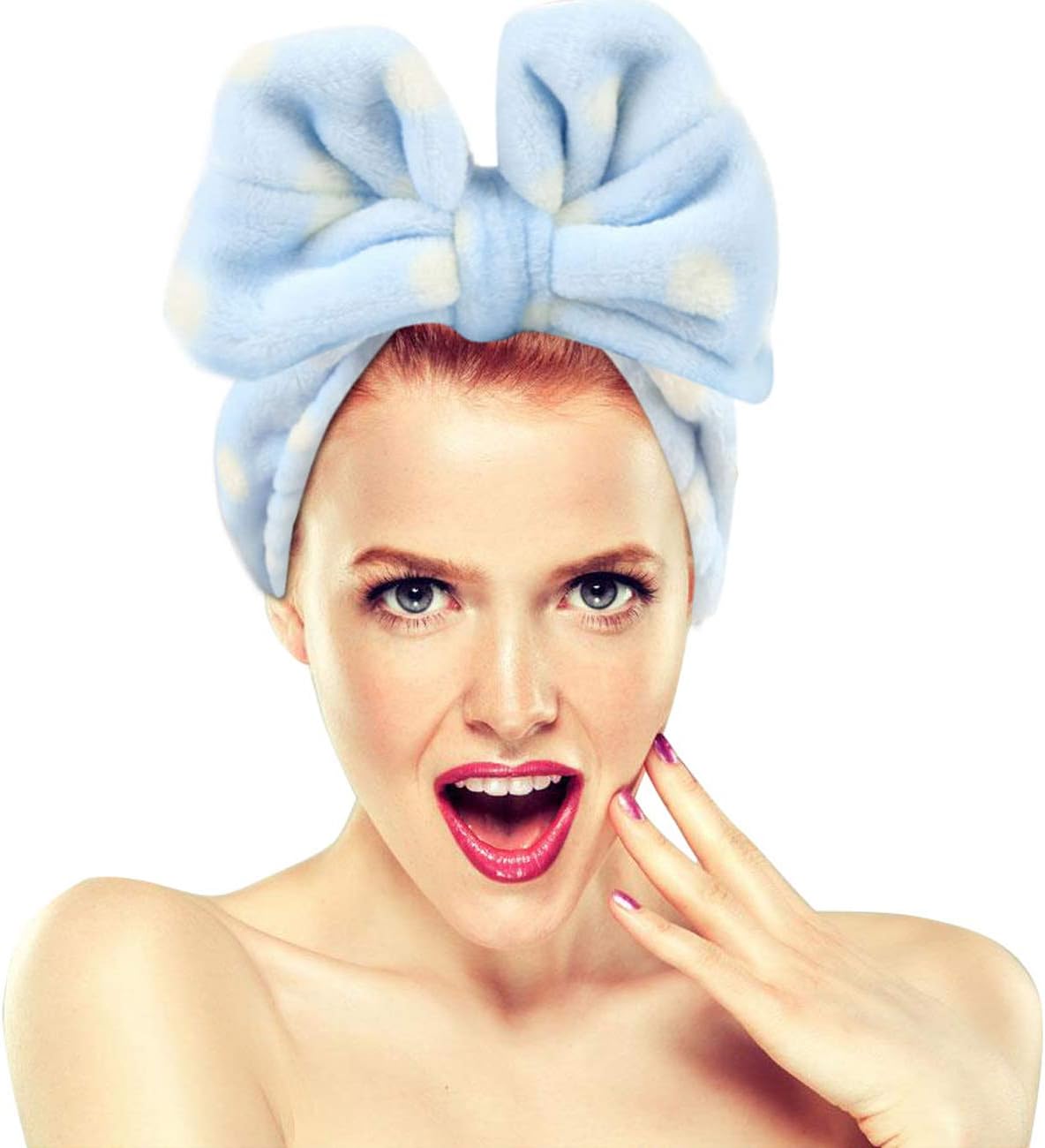 Hairizone Cosmetics Hair Band for Washing Face Shower Spa Headband Adjustable Elastic Bowknot Hairband for Girls (Blue)