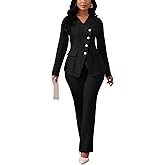 Pant Suits for Women Dressy Long Sleeve Blazer Jackets and High Waisted Wide Leg Pants Sets 2 Piece Work Outfit 2025