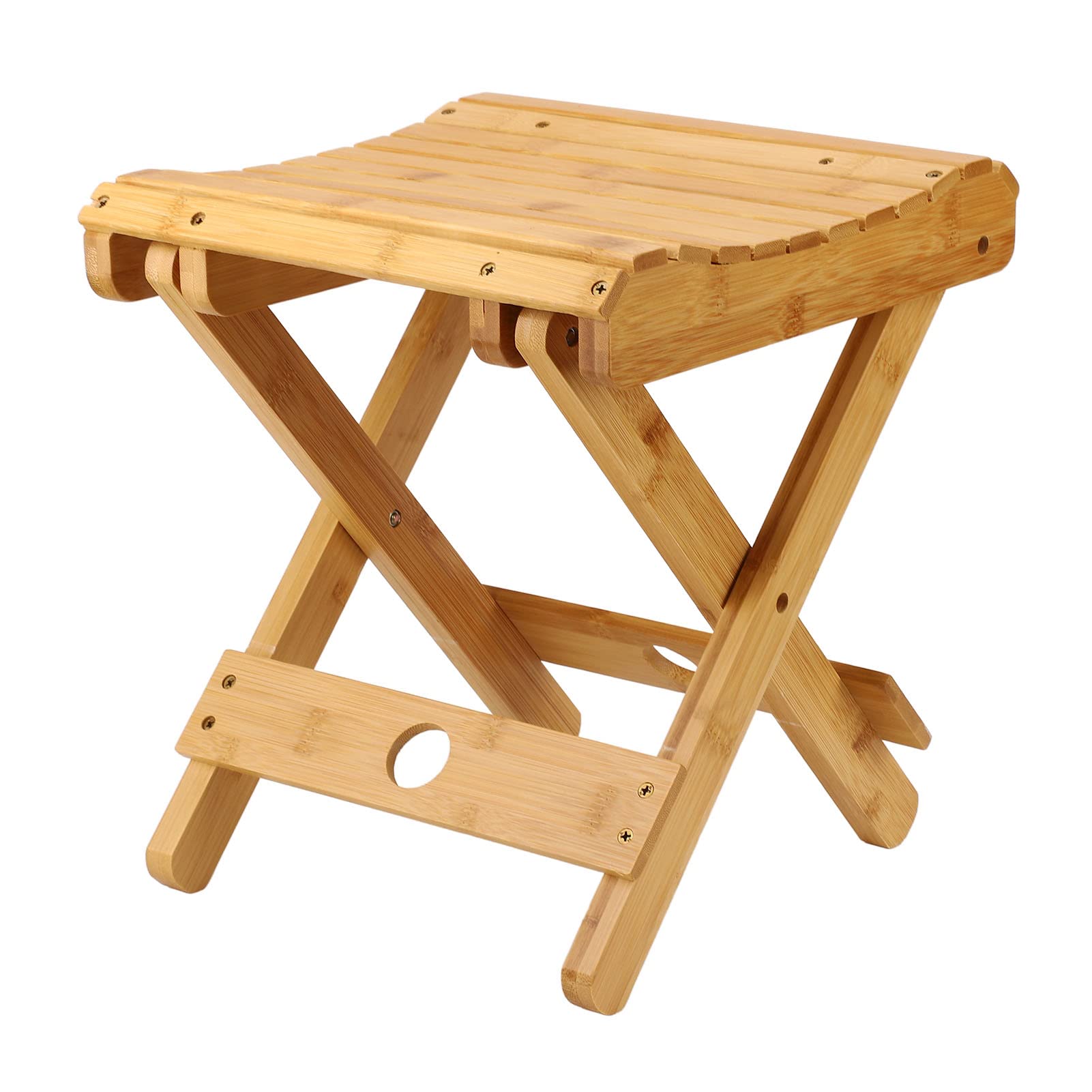 Brrnoo Folding stool made of wood stool wooden stool flower stool folding step foot stool Pisa teak wood garden foldable 31.5 x 28.5 x 28 cm, also as a side table
