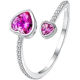 Step Forward 925 Sterling Silver Birthstone Rings for Women - Adjustable Open Heart Ring Constellation Month Band for Her Birthday Gifts Jewelry