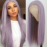 Maycaur Purple Lace Front Wigs Long Straight Glueless Purple Wigs for Black Women 24 Inch Synthetic Lace Front Wig with Natural Pre Plucked Hairline