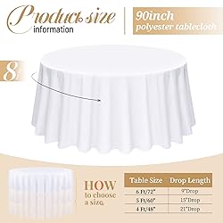Pesonlook 8 Pack White Round Tablecloth 90