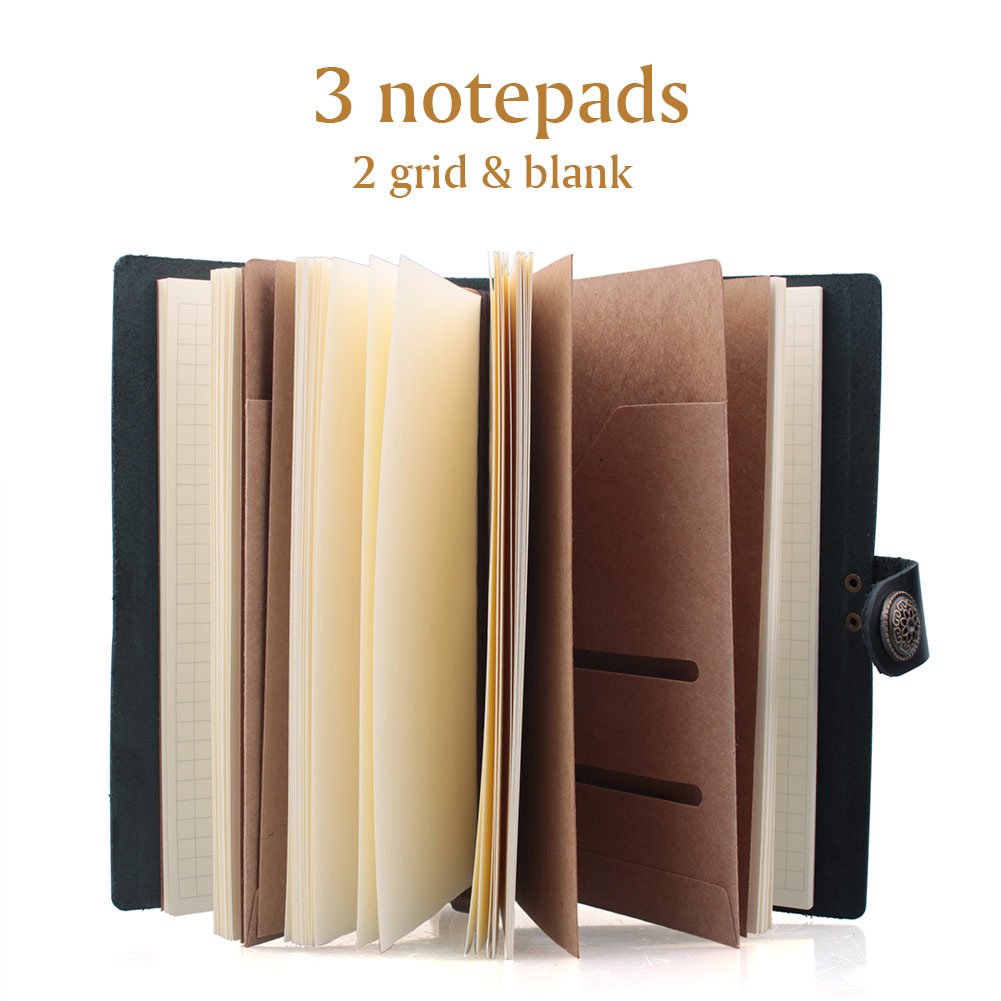 AYOUYA Leather Journal Writing Notebook Refillable Travellar Notebook Leather Notebook Paper Handmade Genuine Leather Writing Journal Diary 6.5 x 4 Inches, Perfect Gift for Art Sketchbook (black)