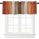 RisQiten Farmhouse Burnt Orange Brown Valances for Windows, Kitchen Curtains Window Treatment Decor, Vintage Country Wooden Rod Pocket Short Window Valances for Living Room/Bedroom, 42" x 12"