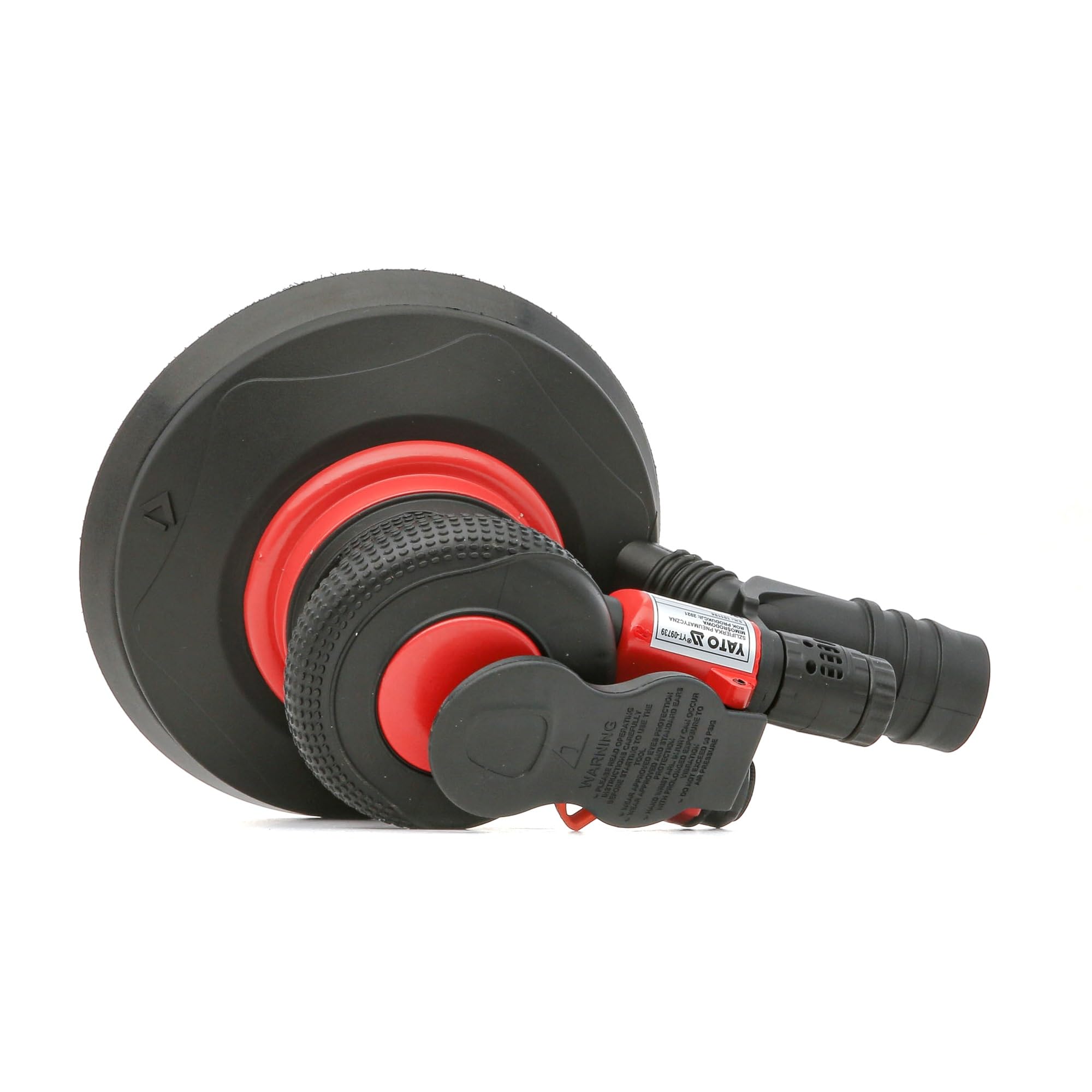 YATO Professional Compressed Air Orbital Sander, Diameter 150 mm, Extra Light and Handy Design, 12,000 rpm, 84 L/min, 360° Vacuum Cleaner Connection, Sanding Disc, Grinder, Disc Sander, Red