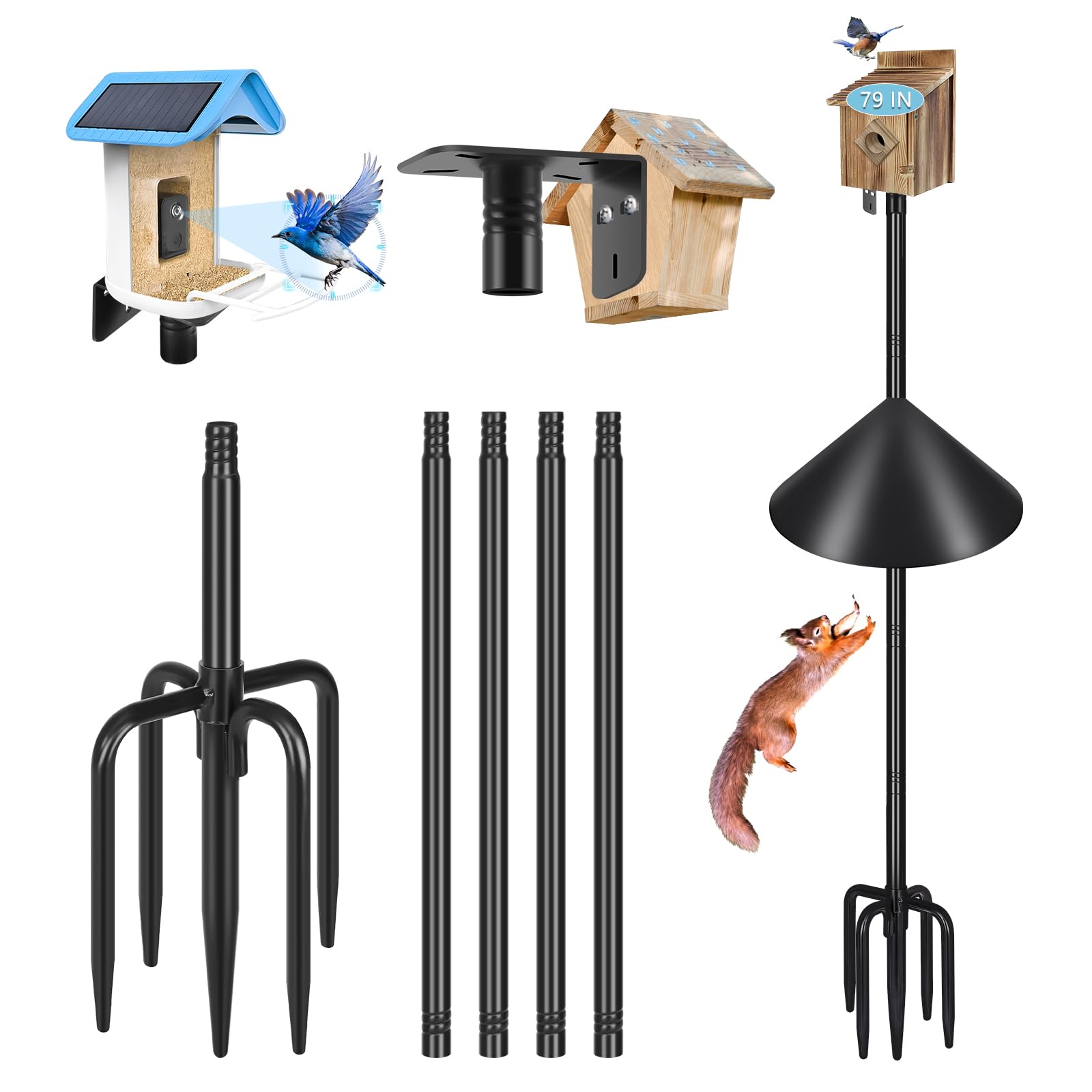 Gtongoko Smart Bird Feeder Pole Squirrel Proof 79 Inch Bird House Pole