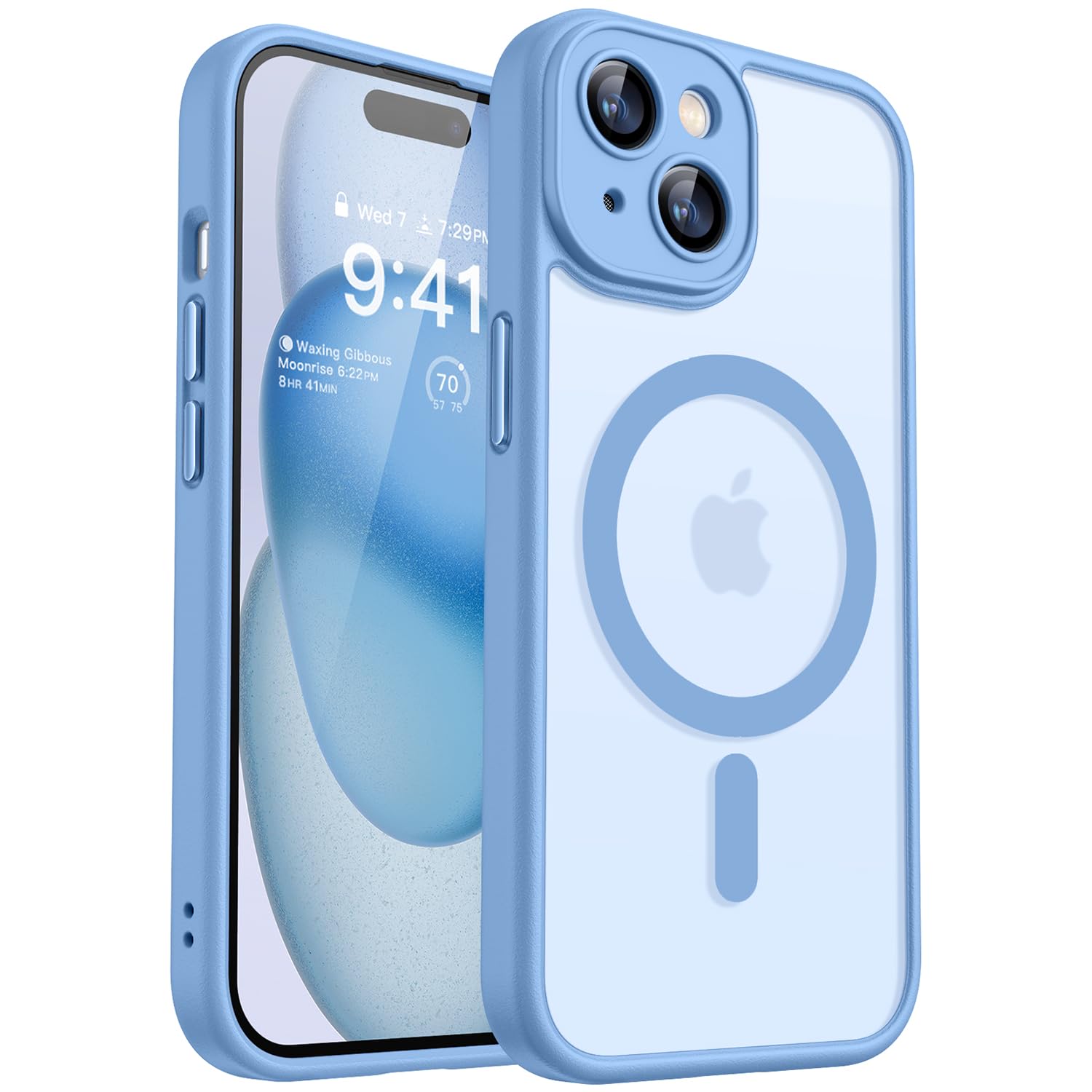 CANSHN Magnetic Compatible with iPhone 15 Case, Upgraded [Full Camera Protection] [Compatible with Magsafe] [Translucent Matte] Shockproof Protective Phone Case 6.1" - Light Blue