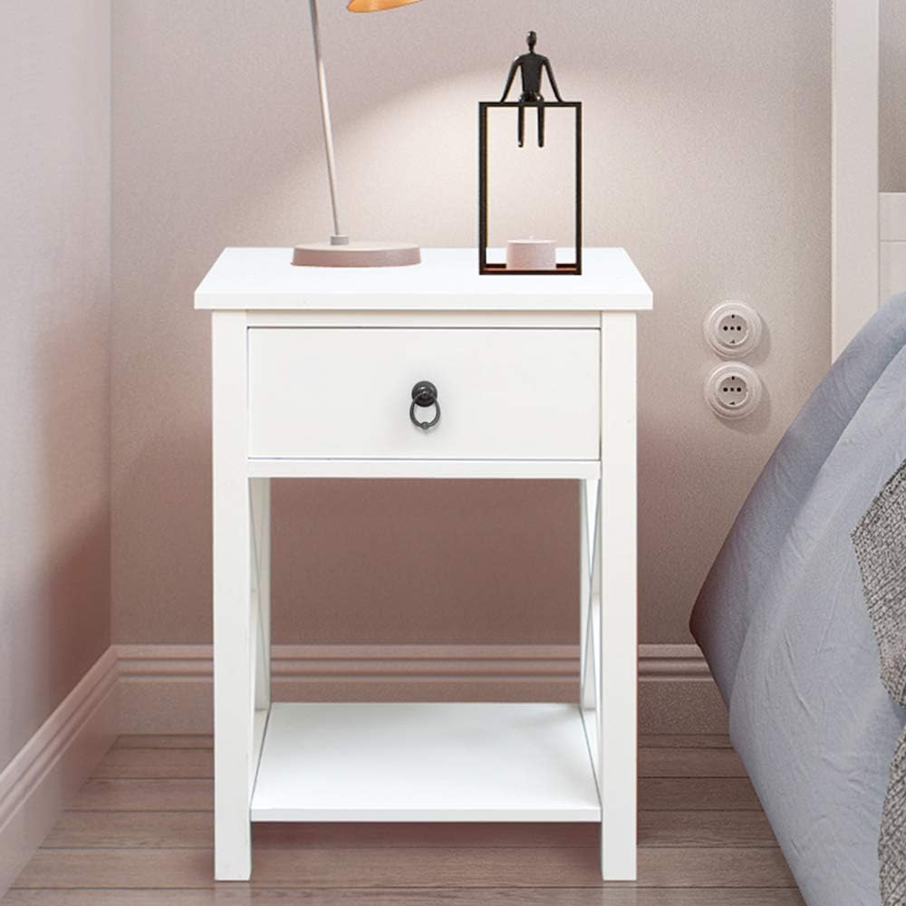 Best white bedside table with shelf