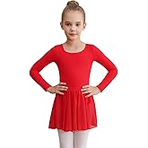 WEGETIT Leotards for Girls Long Sleeve Ballet Dress Toddler Dance Leotard with Skirt Kids Gymnastics Outfits Tutu Dress