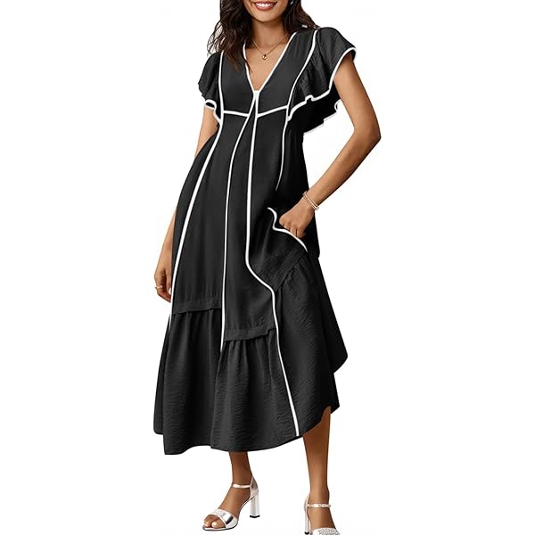 open lace back dress Women's Pleated Contrast Dress Long Sleeve Slim Fit Casual Crewneck Midi  Dresses 1 One Size at Amazon Women's Clothing store