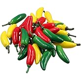 GUEDKIKL 30pcs Mini Fake Hot Chili Peppers, Simulation Artificial Lifelike Small Chili, Plastic Fake Fruit Vegetable for Photographic Props, Home Decoration