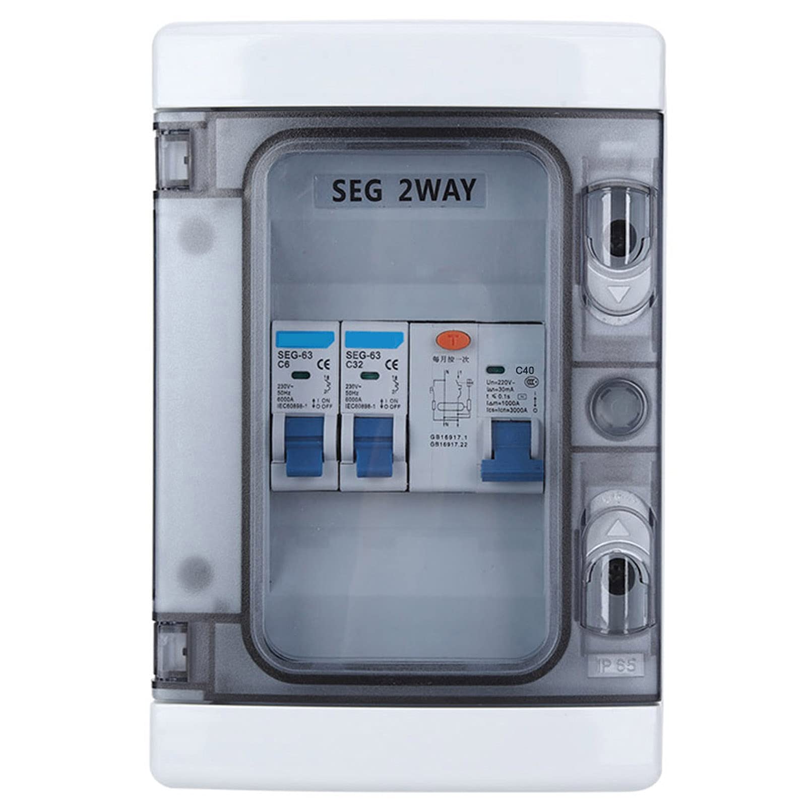Miniature Circuit Breaker Panel with RCD and MCB, IP65 Waterproof, 40A 30mA, Polycarbonate Material, EU Standard