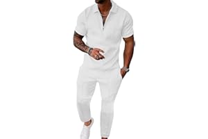 UOUA Mens Sweat Suits Set Tracksuit 2 Piece Outfits Short Sleeve Casual Sweatshirt & Loose Jogging Pants