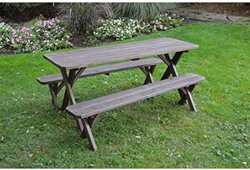 Kunkle Holdings LLC Pressure Treated Pine Cross Leg Picnic Table with Detached Benches Walnut Stain-4,5,6,or 8Ft 8
