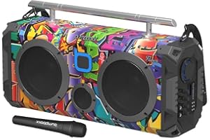 Bumpboxx Bluetooth Portable Speaker Boombox Flare8 NYC Graffiti | Retro Boombox with Bluetooth Speaker | Rechargeable Lithium Battery | Includes Wireless Microphone, Carrying Strap & Remote Control
