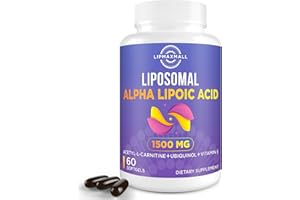 lipmaxmall Liposomal Alpha Lipoic Acid 1500mg-with Acetyl-L-Carnitine 900mg& Ubiquinol 100mg& Vitamin E 15mg，ALA Supplement for Antioxidants Glucose Metabolism Nerve Energy Cardiovascular,60 Softgels