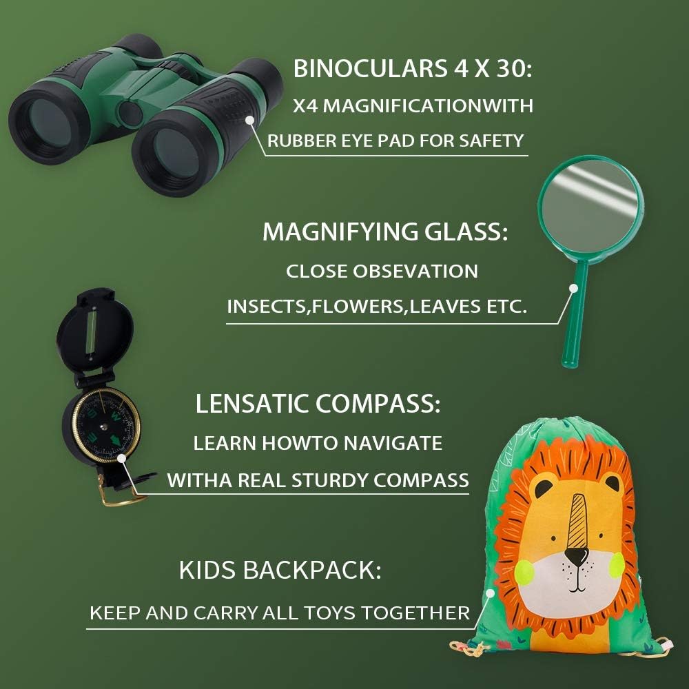LBLA Outdoor Explorer Set 27 pc - Nature Exploration Kit Children Outdoor Games Mini Binoculars, Compass, Whistle, Magnifying Glass, Bug Catcher, Headlamp,Adventure, Hiking Educational Toy: Toys & Games