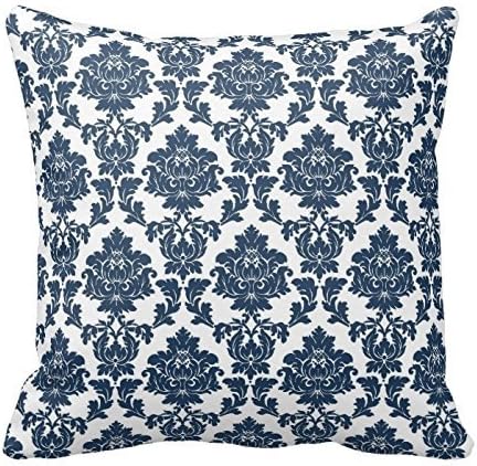 Navy Blue and White Floral Design Pillow Home Decorative Pillow Case Covers 16 X 16 Inch Squares Two Sides